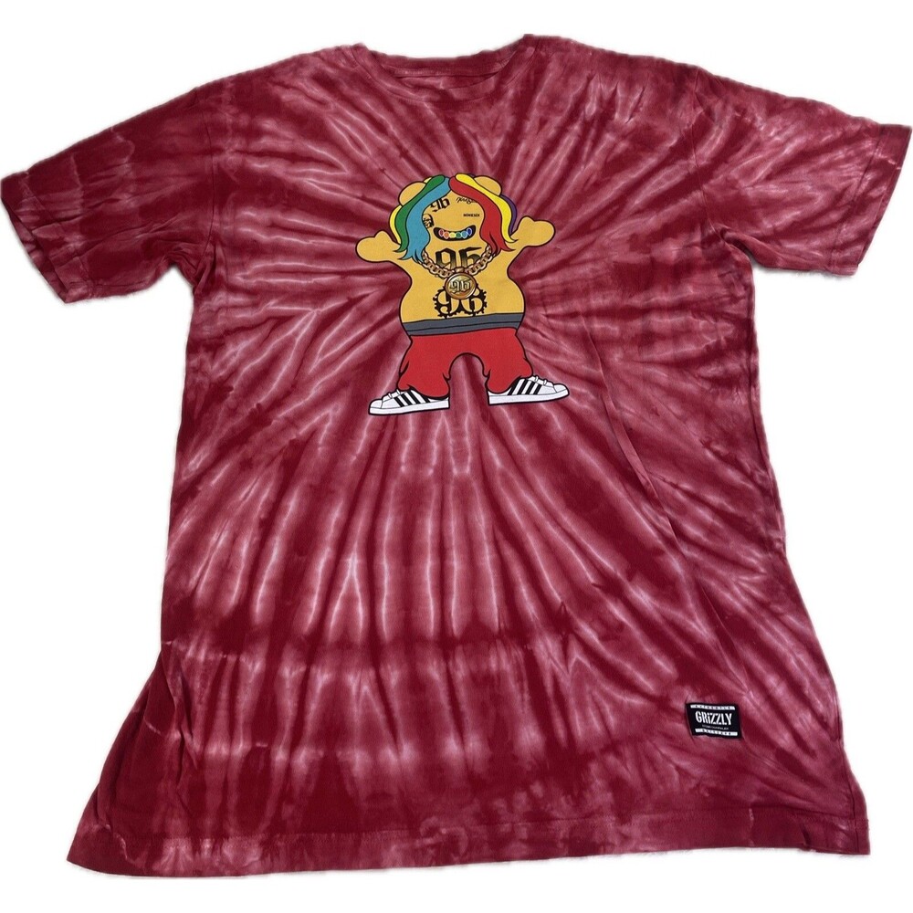 NEW GRIZZLY GRIPTAPE RED TIE DYE T-Shirt 96 RAPPER BEAR TEKASHI 69 Size Large